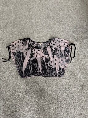Pretty Good Sheer Pink and Black Polka Dot Overlay Crop Top
